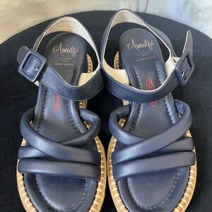 Amalfi Blue Sandals Crisscross Design Flat Sole